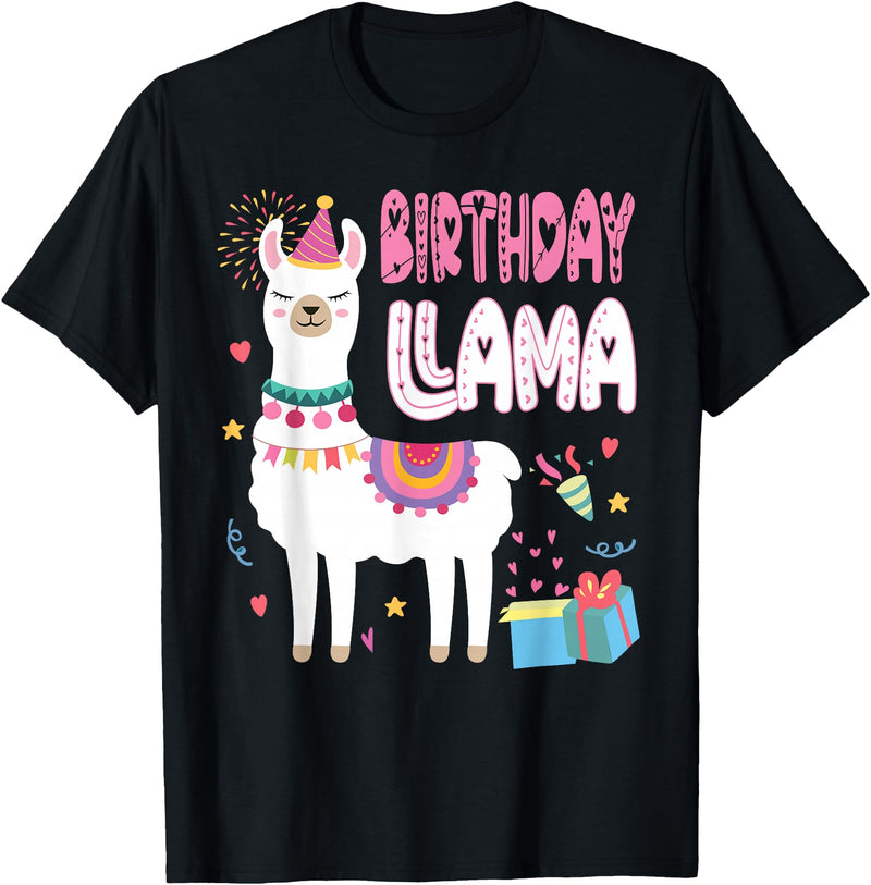 Family Matching Llama Birthday Party Supplies Birthday Llama Girl Birthday Party Llama Birthday Theme T-Shirt - Black