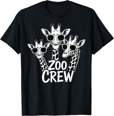 Giraffe Wearing Sunglasses Safari Animals Lover Zoo Crew T-Shirt