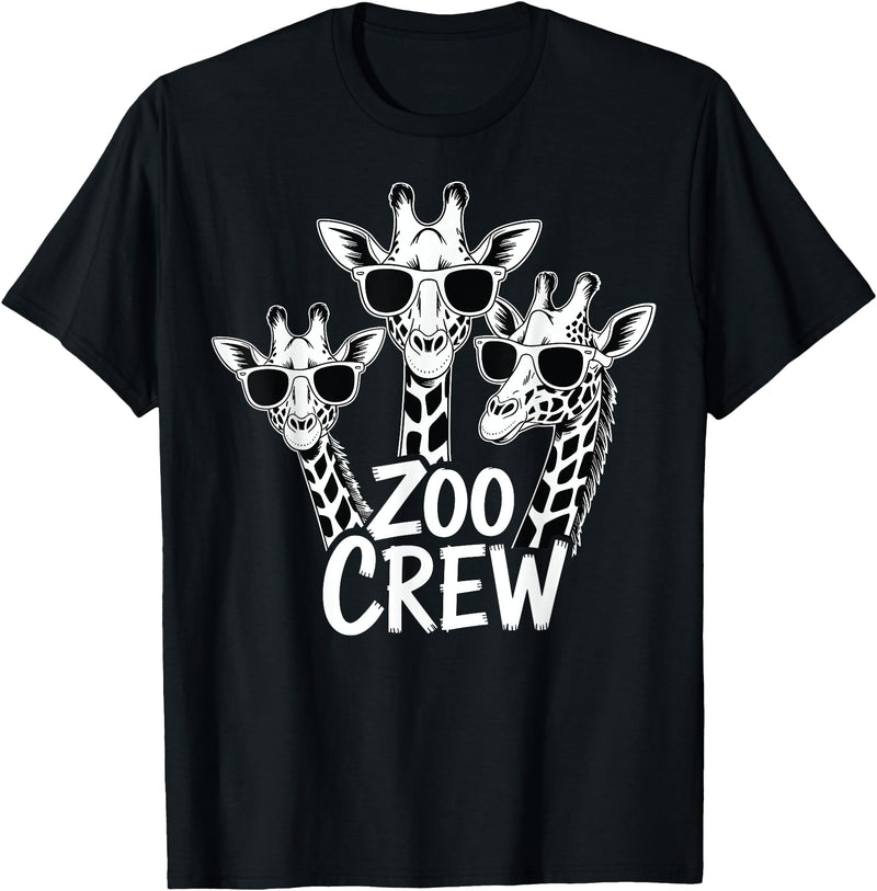 Jungle Animals Zoo Crew Gifts Co. Giraffe Wearing Sunglasses Safari Animals Lover Zoo Crew T-Shirt - Black