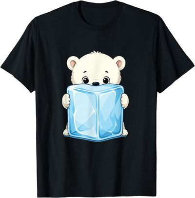 Kawaii Baby Polar Bear Holding Ice Cube Cartoon T-Shirt