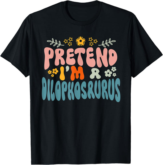 Dilophosaurus Halloween Christmas 2022 Hippie Halloween Costume Pretend I'm a Dilophosaurus T-Shirt - Black