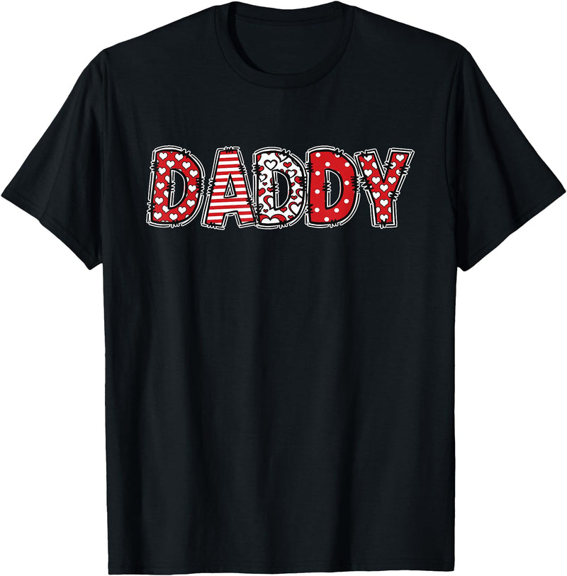 Retro Christmas Valentine Matching Family Tees Hearts Buffalo Plaid Dad Daddy Valentines Day T-Shirt - Black