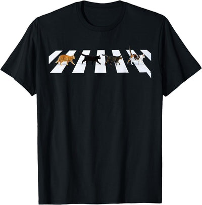 Cute Cats Crossing Crosswalk Cool Kitten Lovers Cat Crosswalk Parody Tee - Colorful Cats Crossing Road Funny T-Shirt