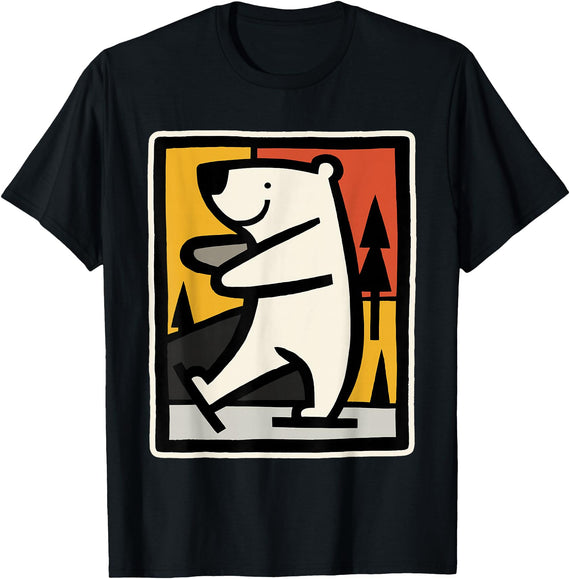 Utschki Bratschki Ice Bear Ice Skating Cartoon Graphic T-Shirt - Black