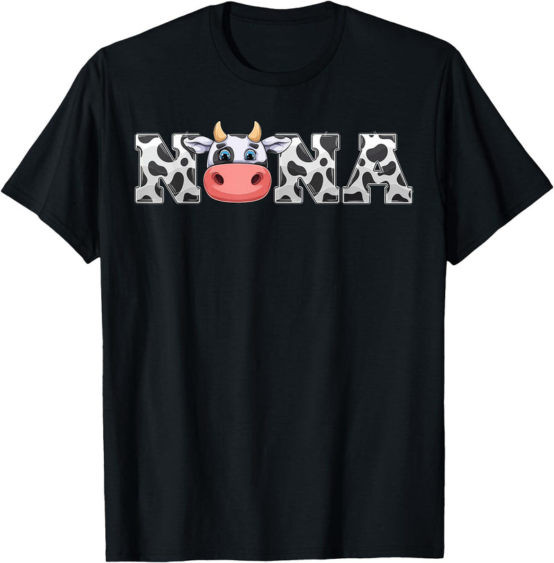 ETHRLO cow im one birthday decorations Shirts Nana Cow Print Cowboy Animal Pattern Farmer Cow Nana T-Shirt - Black
