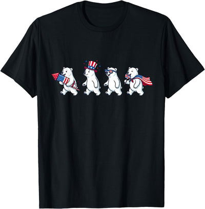 Funny Polar Bear American USA Flag 250 Years 4th of July T-Shirt