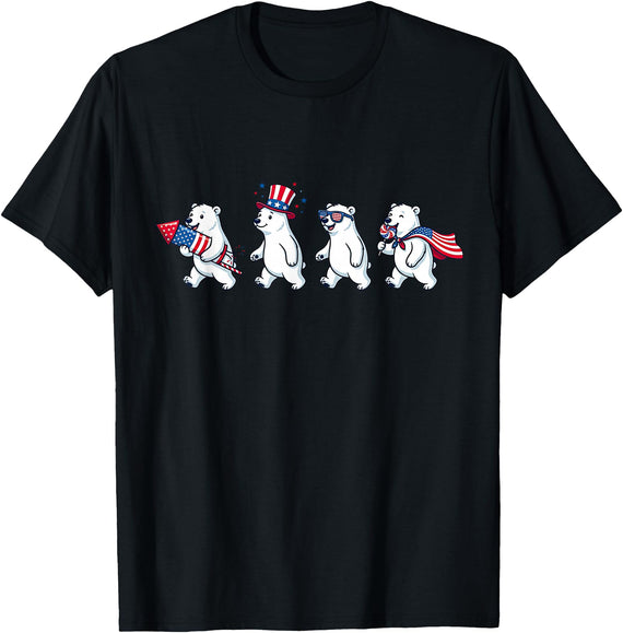 Polar Bear Lover Patriotic Veterans Day Costume Funny Polar Bear American USA Flag 250 Years 4th of July T-Shirt - Black