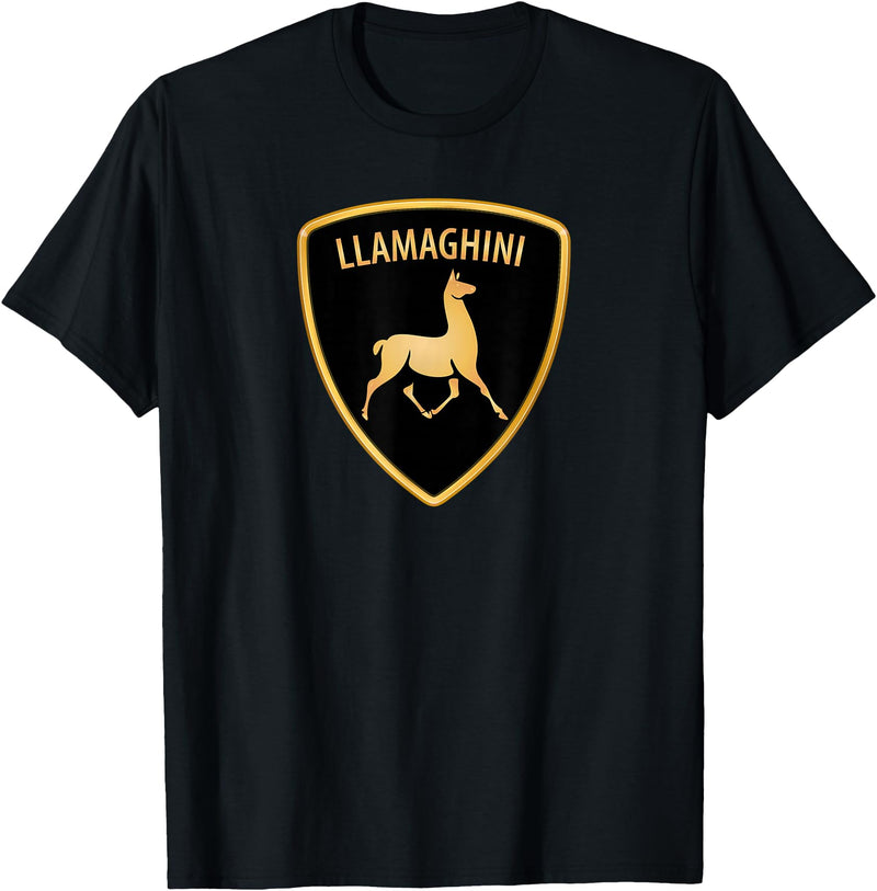 Llamaghini Apparel Co Llamaghini Funny Hillarious Llama Emblem Parody Fun Design T-Shirt - Black