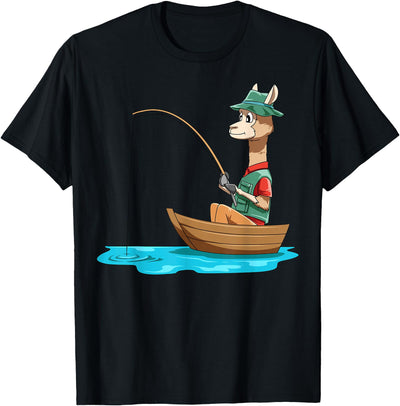 SubliminalFantasy Co. Llama Fishing Llama Fisherman Boat Fishing Lovers T-Shirt