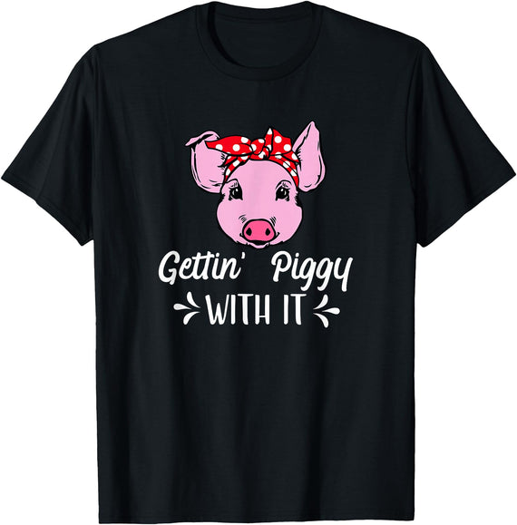 Pigs Cute Gifts 2.2 Getting Piggy With It Gift T-Shirt - Black