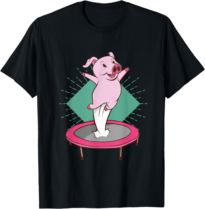 Trampolin-Ferkelausführungen Cute pig jumping on a trampoline T-Shirt - Black
