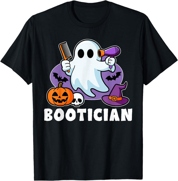 Spooky Hairstylist Halloween tee Bootician Funny Beautician Halloween Ghost Hair Stylist T-Shirt - Black