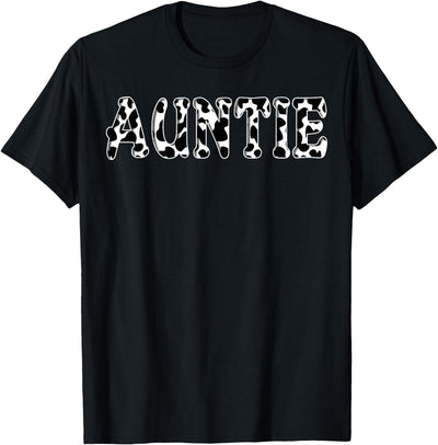 Auntie Cow Print Bubble Letters T-Shirt