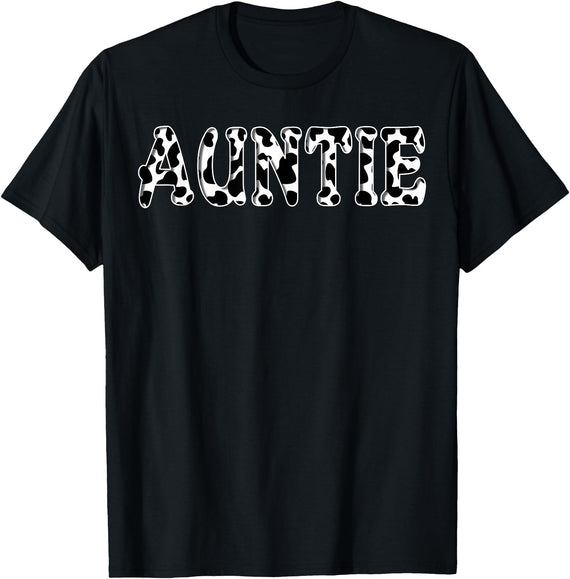 Cow Pattern Print Family Matching Birthday Apparel Cow Auntie Birthday Family Matching Girl Boy Farm Birthday T-Shirt - Black
