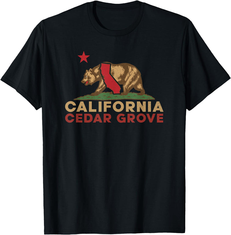 California Bear Vintage Cedar Grove West Coast Cedar Grove California Vintage Bear Retro State Pride T-Shirt - Black