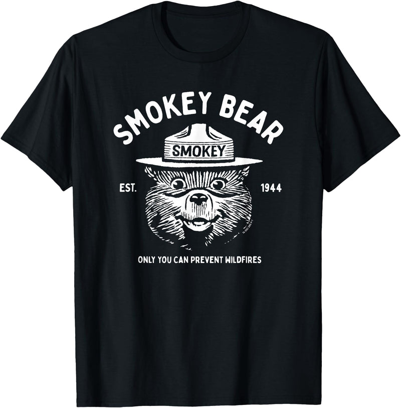 Giant Step Design Co. Vintage Smokey Bear Logo Only You Can Prevent Wildfires T-Shirt - Black