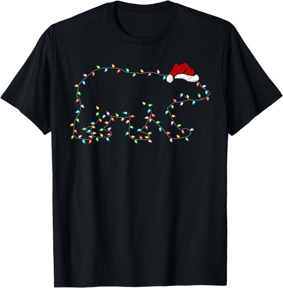 Xmas Lighting Polar Bear Christmas Gifts Polar Bear Xmas Lighting Santa Hat Polar Bear Christmas T-Shirt - Black