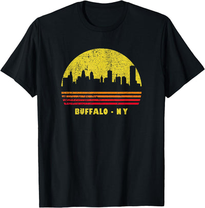 Cow Wowsome Vintage Retro Sunset Buffalo Ny Skyline T-Shirt