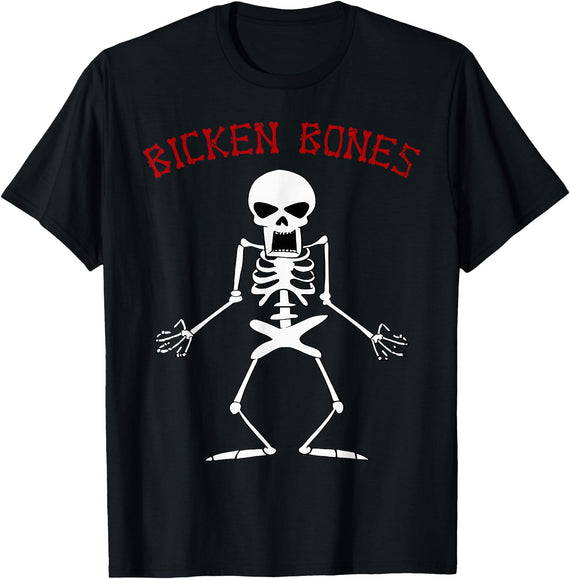 Bicken Bones Skeleton Halloween Funny Bones Love Women Men T-Shirt - Black