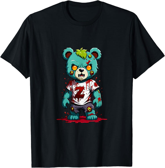 The Big Teddy Bear Crew Teddy Bear Scary Zombie Halloween Costume T-Shirt - Black