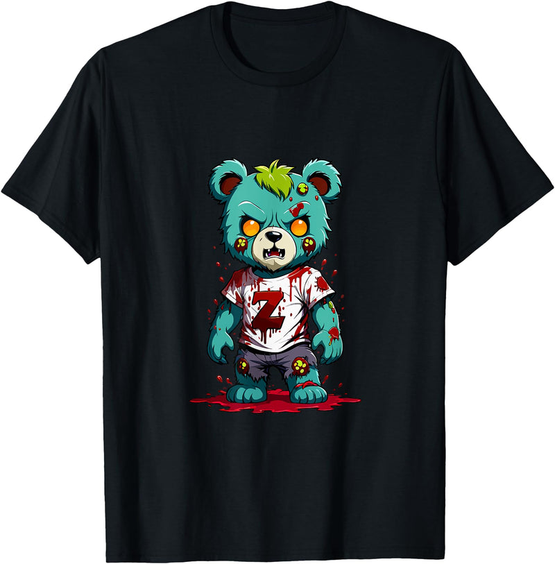 The Big Teddy Bear Crew Teddy Bear Scary Zombie Halloween Costume T-Shirt - Black