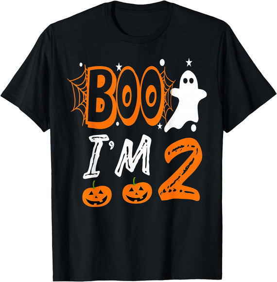 Funny Boo I'm 2 Birthday 2nd Birthday Kids Boo I'm 2 Two Yr Ghost Halloween Costume T-Shirt - Black