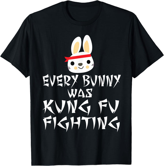 Every Bunny Was Kung Fu Fighting Funny Easter Rabbit T-Shirt in Black
