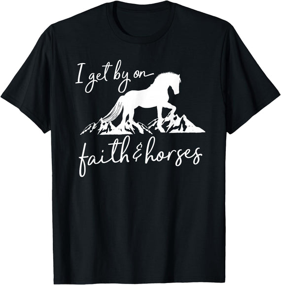 Equestrian Horse Lover Graphic Designs Faith and Horses - Christian Horse Lover T-Shirt - Black