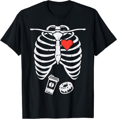 BoredKoalas Halloween Pregnancy Baby Shower Shirts Skeleton X-Ray Donut Coffee Funny Halloween Pregnancy Dad T-Shirt