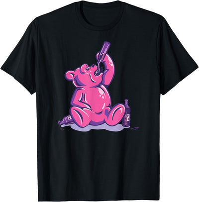 Drunk Pink Gummy Bear Chugging a Bottle T-Shirt