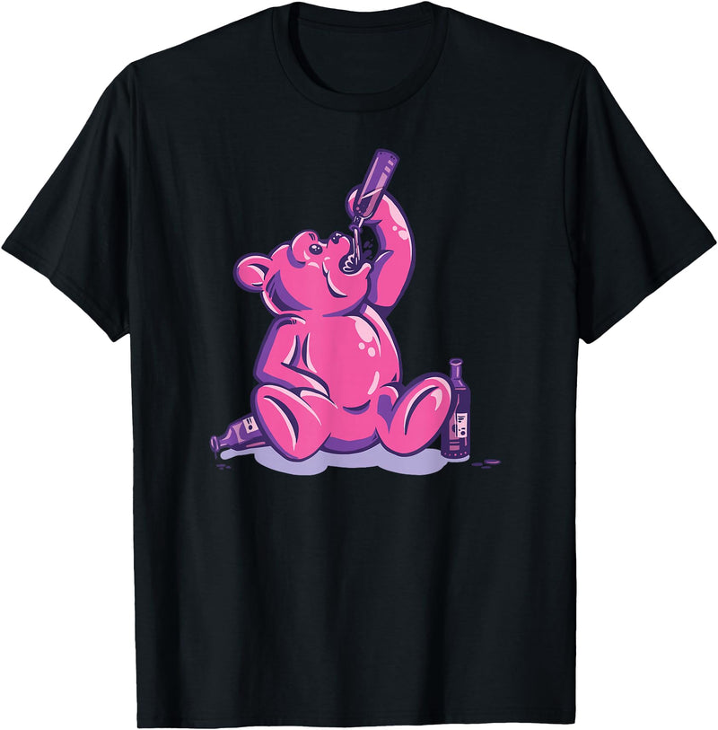 Drunk Gummy Bear - Funny Drinking Illustration Humor Alcohol T-Shirt - Black