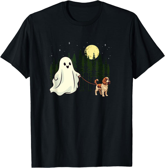Cavalier King Charles Spaniel N Boo Cavalier King Charles Spaniel Walking Ghost Halloween Funny T-Shirt - Black