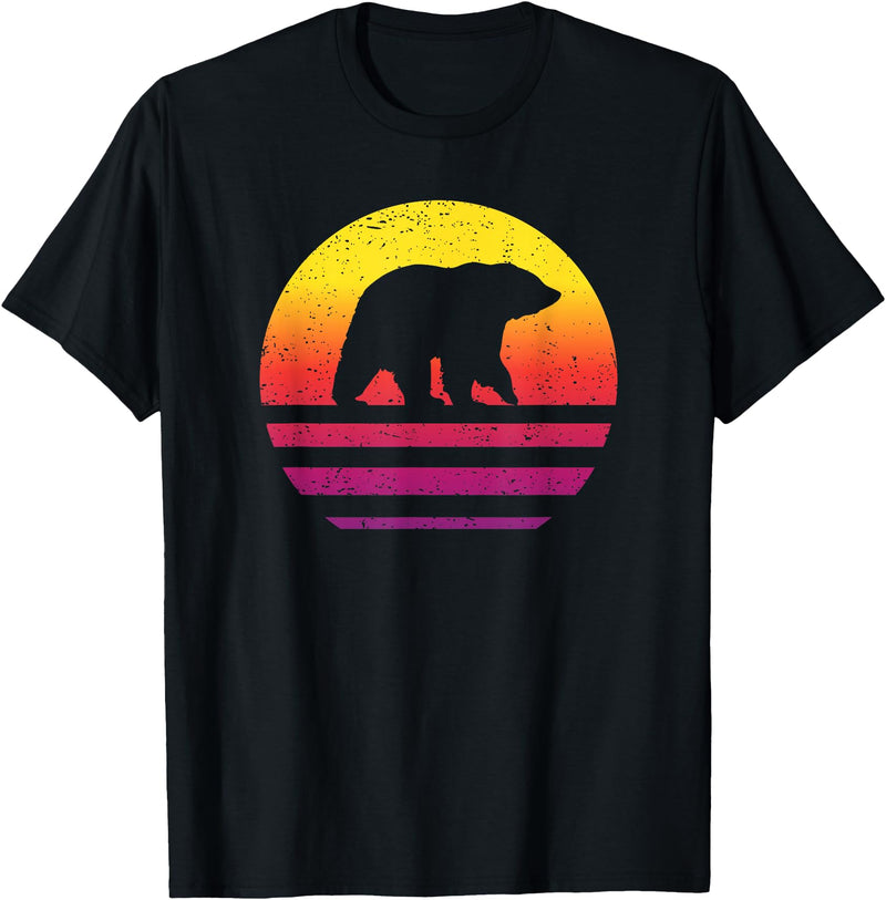 Bear Accessories & Clothing Gifts Women Men Kids Bear Retro Style Vintage T-Shirt - Black