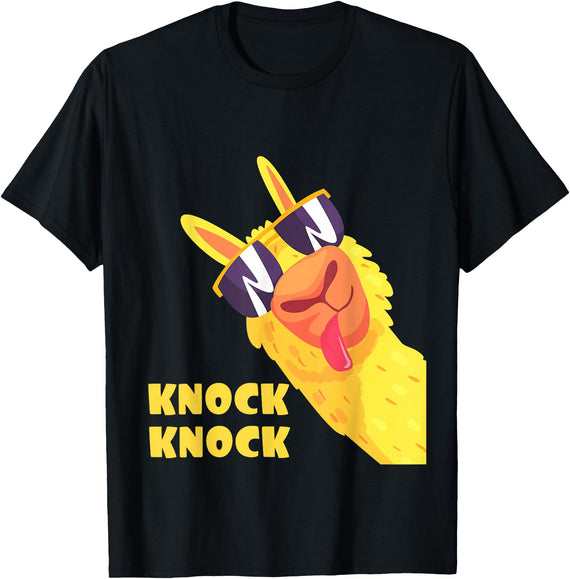 Cool Llama Humor Knock Knock Jokes Llama lovers Funny Llama Knock Knock Joke Llama With Sunglasses Alpaca T-Shirt - Black