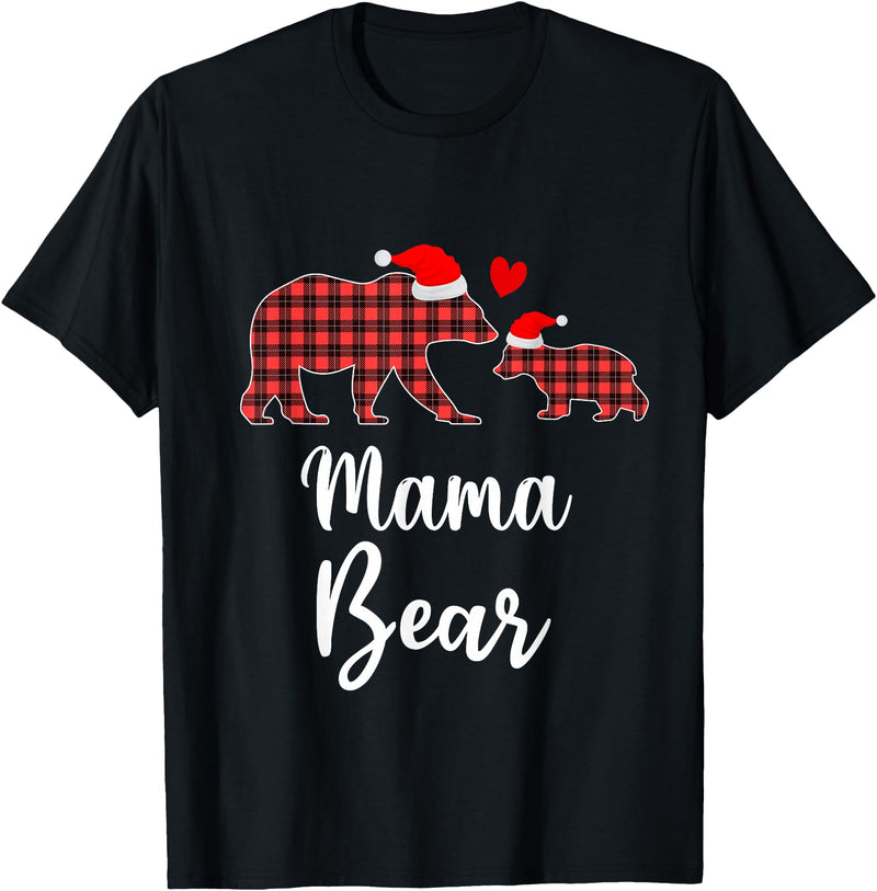 Cute Xmas Gifts Tartan Bear Cub Matching Costumes Mama Bear Buffalo Red Plaid Christmas Pajama Family Outfits T-Shirt - Black