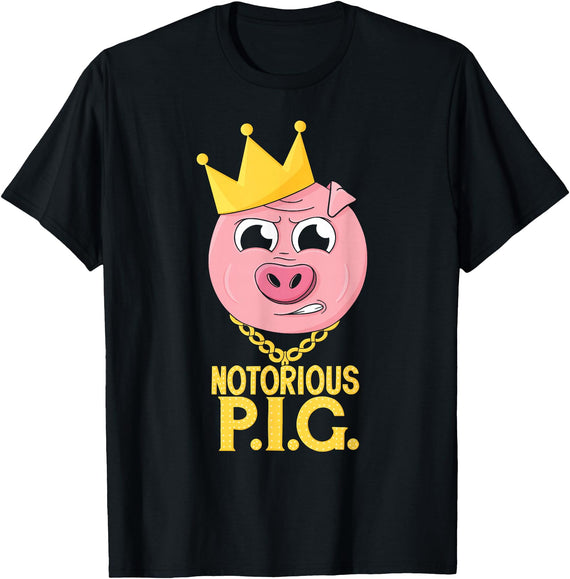 Hip Hop Animal Apparel Hip Hop Notorious PIG Farm Pun Old School Rap T-Shirt - Black