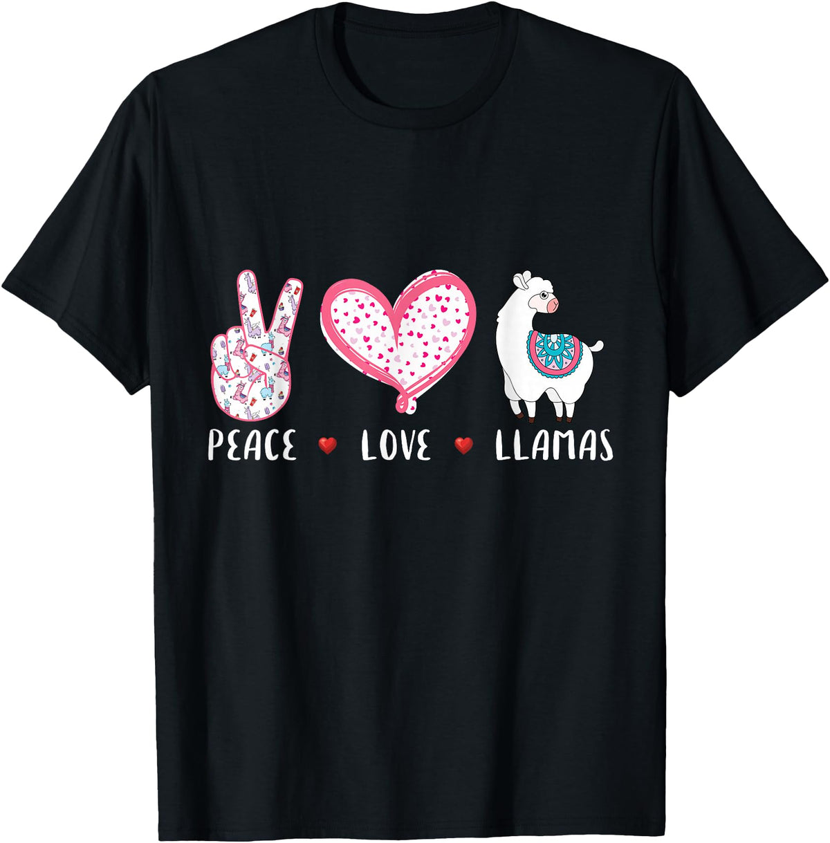 Peace Love llama Lovers Designs Co. Peace Love Llamas Gift for Girls Boys Kids Women Men Llama T-Shirt - Black