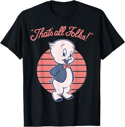 Porky Pig That's All Folks Lined Portrait T-Shirt