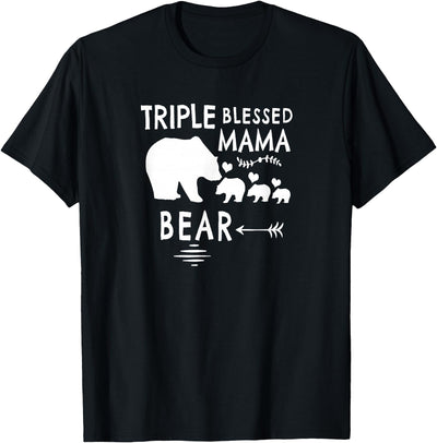 Triple Blessed Mama Bear For Moms With Three Kids T-Shirt