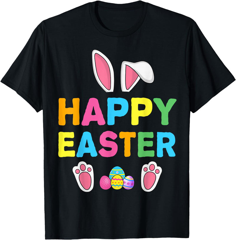 Happy Easter Bunny Rabbit Face Funny Easter Day Women Girls T-Shirt in Black