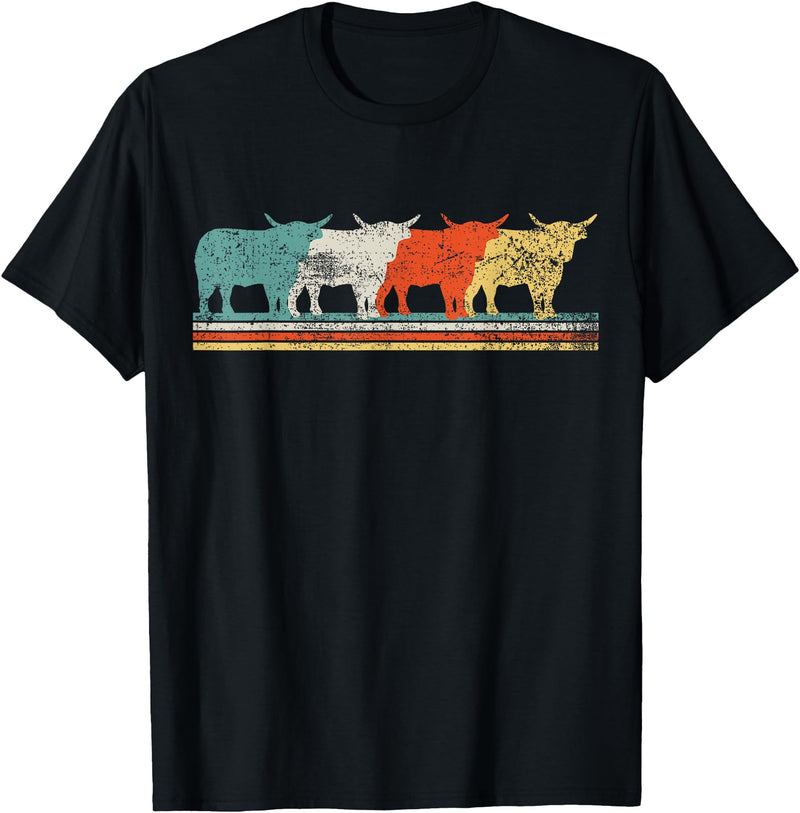 Highland Cow Scottish Vintage T-Shirt - Black