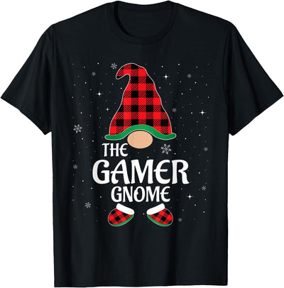 Cow Gamer Gnome Buffalo Red Plaid Matching Christmas Pajama T-Shirt