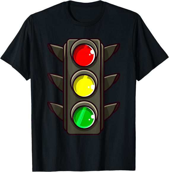 Funny Halloween Costume Holiday Party Gift Store Traffic Light Halloween Costume Stop Go Green Yellow Red T-Shirt - Black