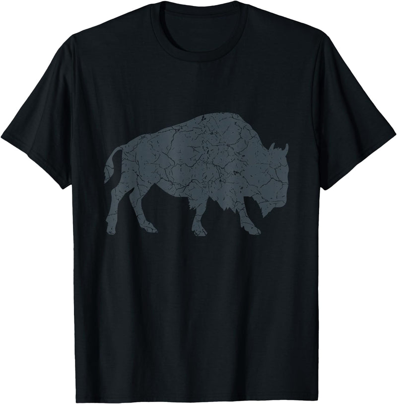 Bison Lover Gifts Wildlife I Bison Natural Reserve Vintage Buffalo I Distressed Bison T-Shirt - Black