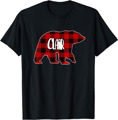 Clair Bear Custom Red Buffalo Plaid Christmas Pajama T-Shirt