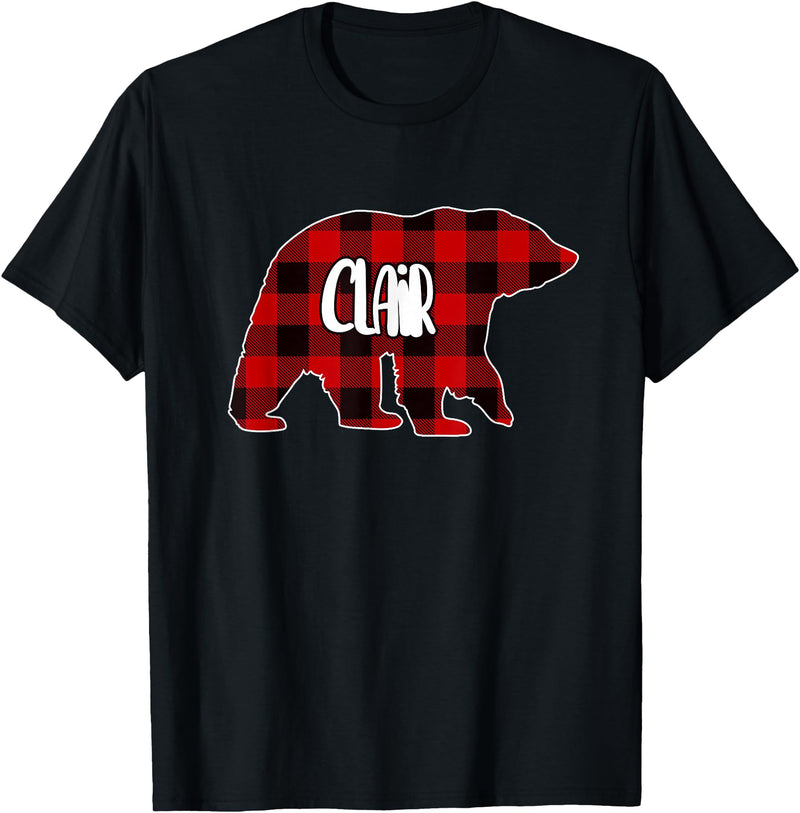 Clair Gifts & Holiday Pajamas for Men Clair Bear Custom Red Buffalo Plaid Christmas Pajama T-Shirt - Black