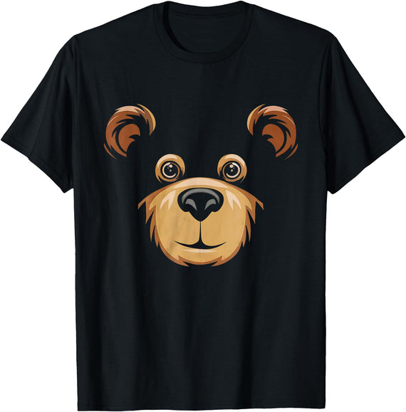 Bear Face Halloween Costume Outfit Brown Bear Tee Bear Face Halloween Costume Brown Bear Animal Kids T-Shirt - Black