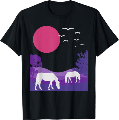 Naturfreunde Naturliebhaber Geschenke Steppe Landscape Horses Nature Minimalist Design T-Shirt