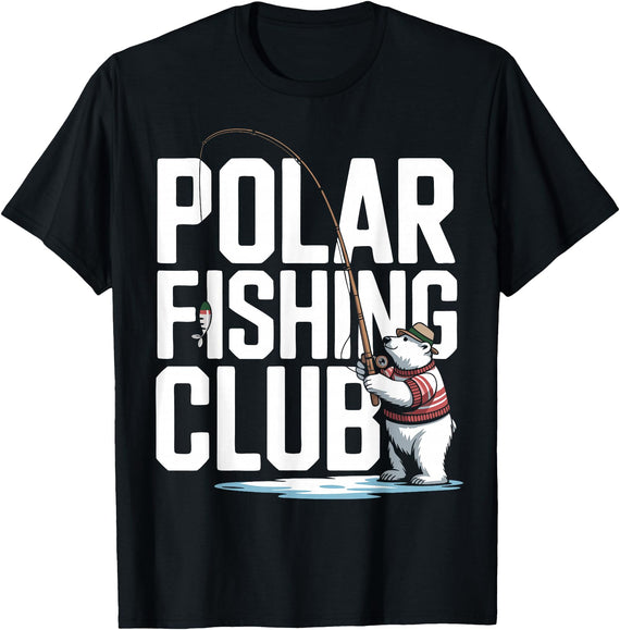 Ice Angler Gifts & Tees Ice Fisher Polar Bear Ice Fishing Club T-Shirt - Black