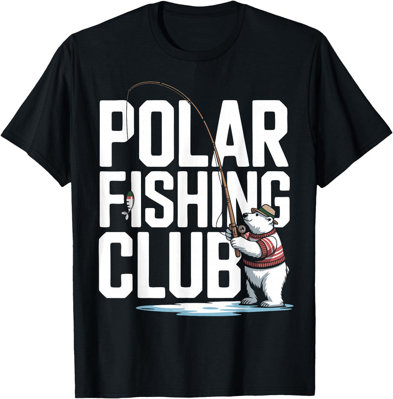 Ice Angler Gifts & Tees Ice Fisher Polar Bear Ice Fishing Club T-Shirt - Black